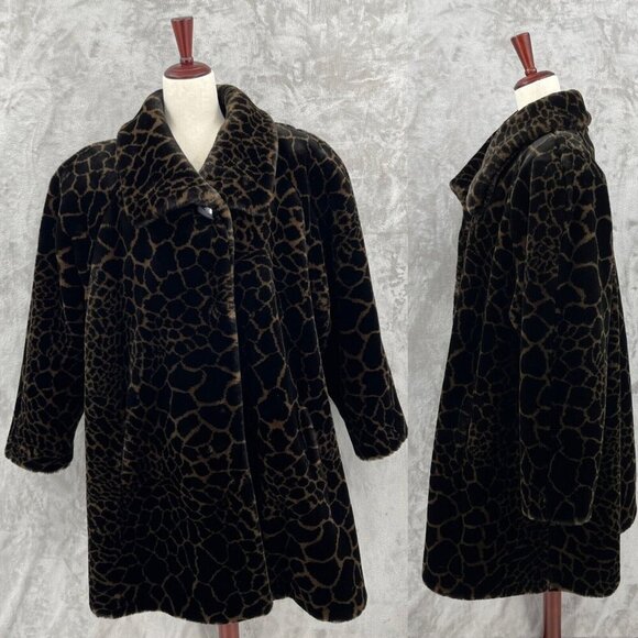 Vintage 90s Express Faux Fur Animal Print Coat Jacket Luxe USA Made - Picture 1 of 13